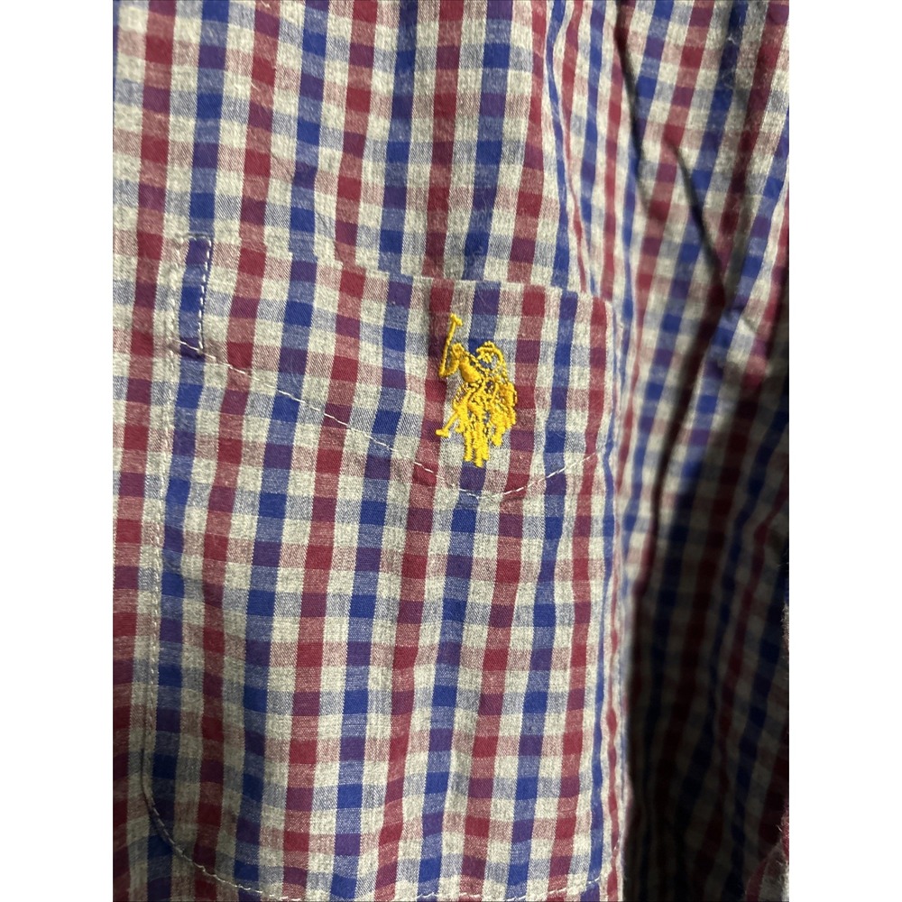 U S Polo Assn. Men's XXL Red‎ Blue Checked Button Down Shirt Cotton Long Sleeve